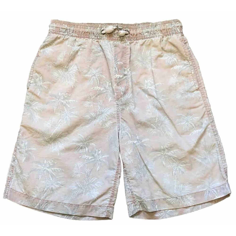 First Wave Swim Shorts Boys XLarge 14-16 Pink Palm Trees Drawstring Board Shorts